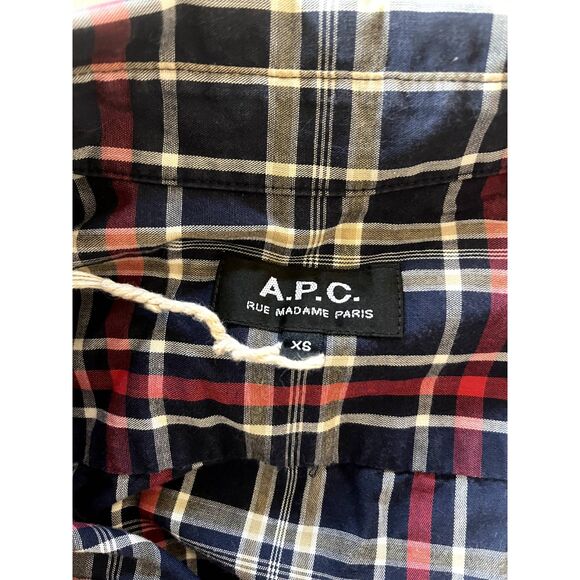 APC Mens Casual Check Shirt Dark Navy Plaid Button Up Size XS - Picture 4 of 6
